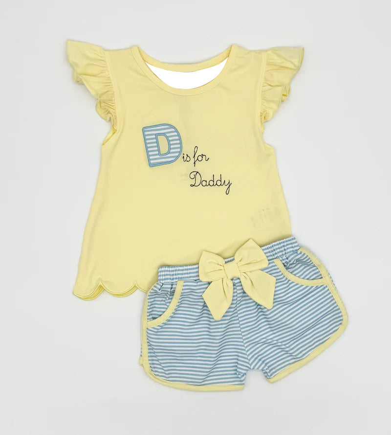 1.5 GSSO3106 Pre order No Moq Baby Girls Did for Daddy Tunic Stripe Pockets Short Clothes Sets