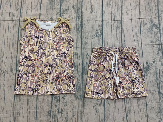 1.9 GSSO3127 Sample No Moq Baby Girls Southern Olive Bows Top Shorts Clothes Sets