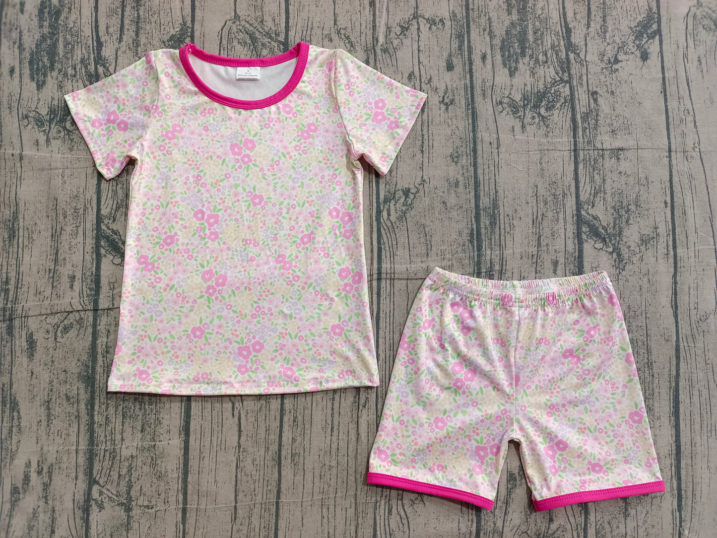 2.3 GSSO3129 Sample No Moq Baby Girls Short Sleeve Pink Flowers Top Shorts Clothes Set