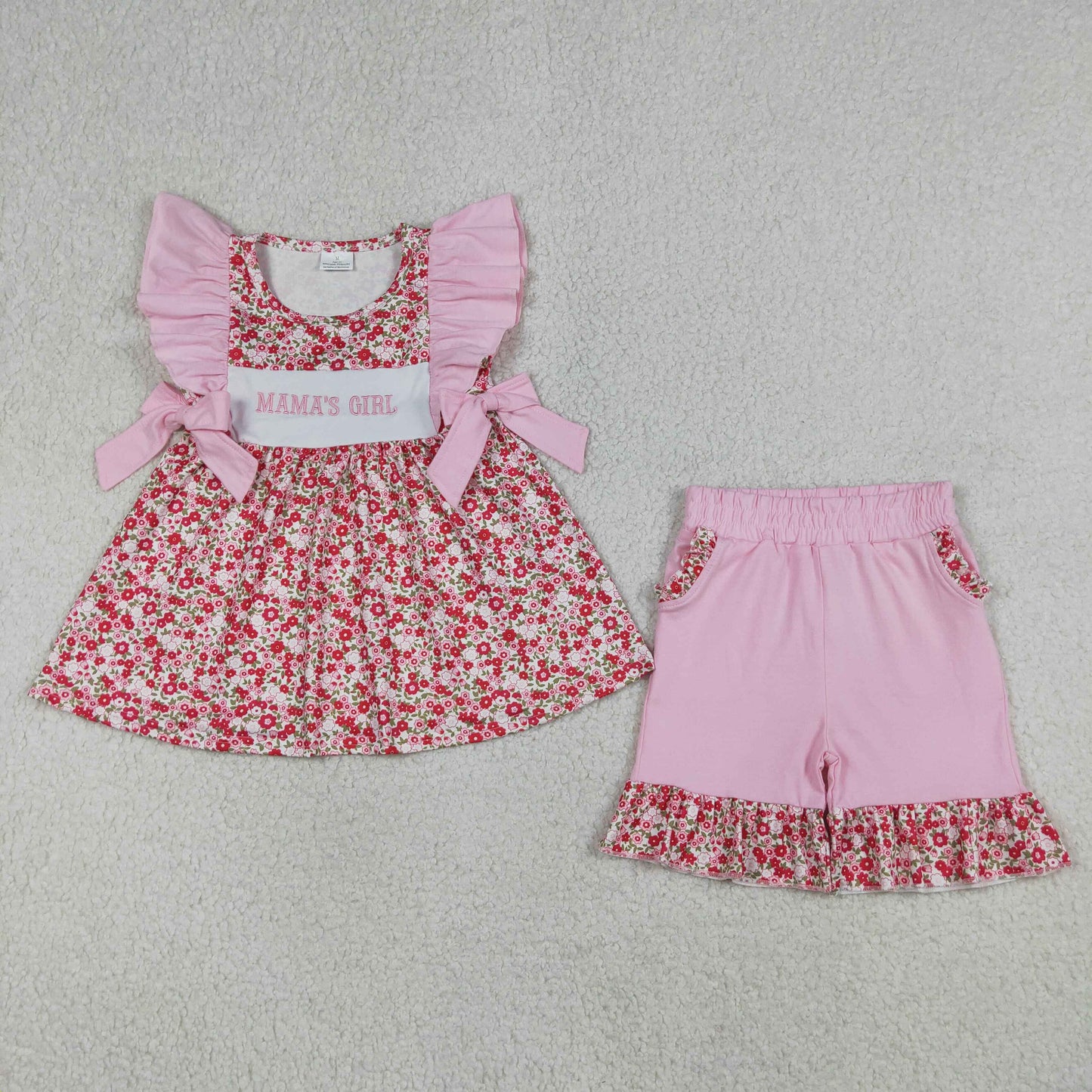 4.15 GSSO3131RTS NO MOQ （In stock ）Flutter sleeves floral mama's girl embroidery outfits
