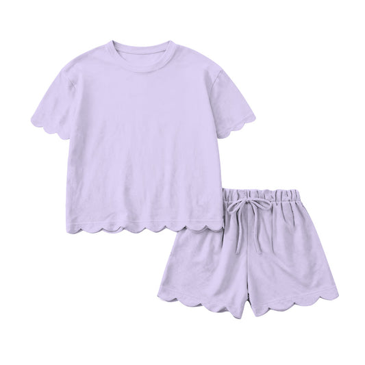 1.15 GSSO3171 Pre order No Moq Baby Girls Short Sleeve Lavender Shirts Top Shorts Clothes Sets