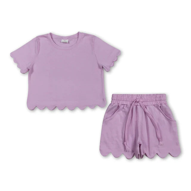 RTS Sibling Short sleeves scallop top shorts girls summer outfit