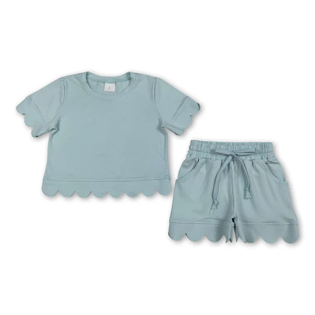 RTS Sibling Short sleeves scallop top shorts girls summer outfit