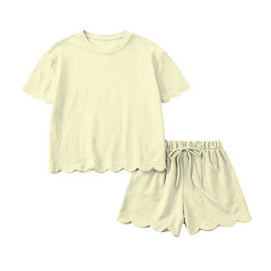 1.15 GSSO3175 Pre order No Moq Baby Girls Short Sleeve Yellow Shirts Top Shorts Clothes Sets