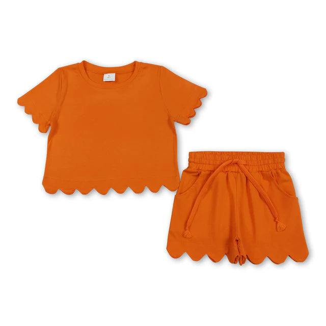RTS Sibling Short sleeves scallop top shorts girls summer outfit