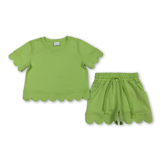 RTS Sibling Short sleeves scallop top shorts girls summer outfit