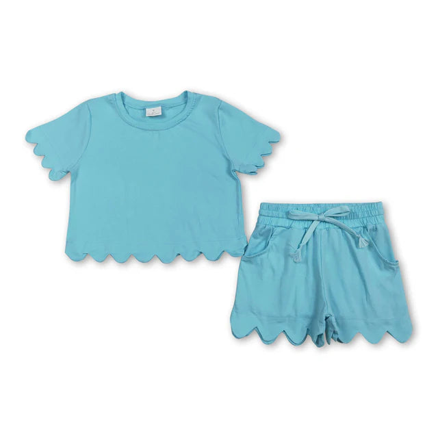 RTS Sibling Short sleeves scallop top shorts girls summer outfit