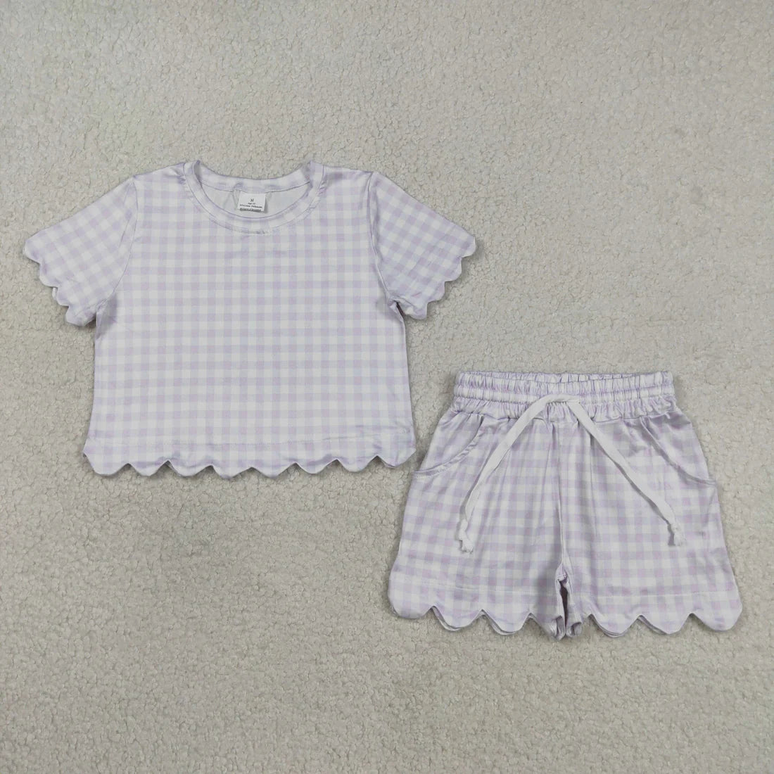 3.20 RTS Sibling Baby Girls Colorful Checked Scallop Shirts Top Pockets Short Pajamas Clothes Sets