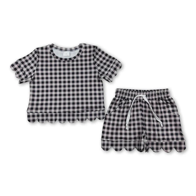 RTS Sibling plaid scallop top shorts girls summer outfit