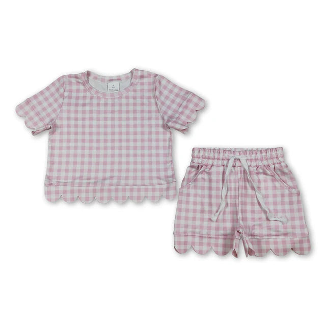 RTS Sibling plaid scallop top shorts girls summer outfit