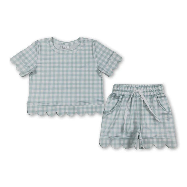 RTS Sibling plaid scallop top shorts girls summer outfit