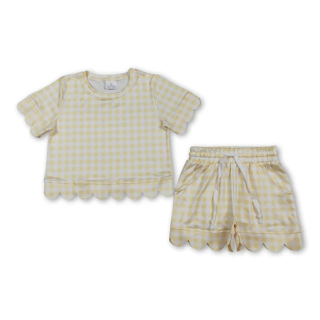 RTS Sibling plaid scallop top shorts girls summer outfit