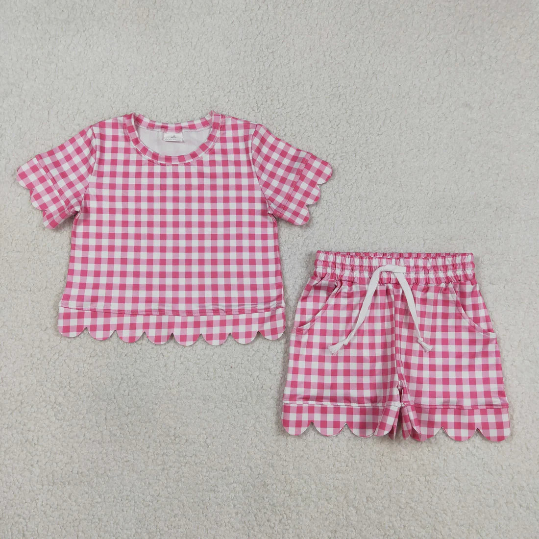 3.20 RTS Sibling Baby Girls Colorful Checked Scallop Shirts Top Pockets Short Pajamas Clothes Sets