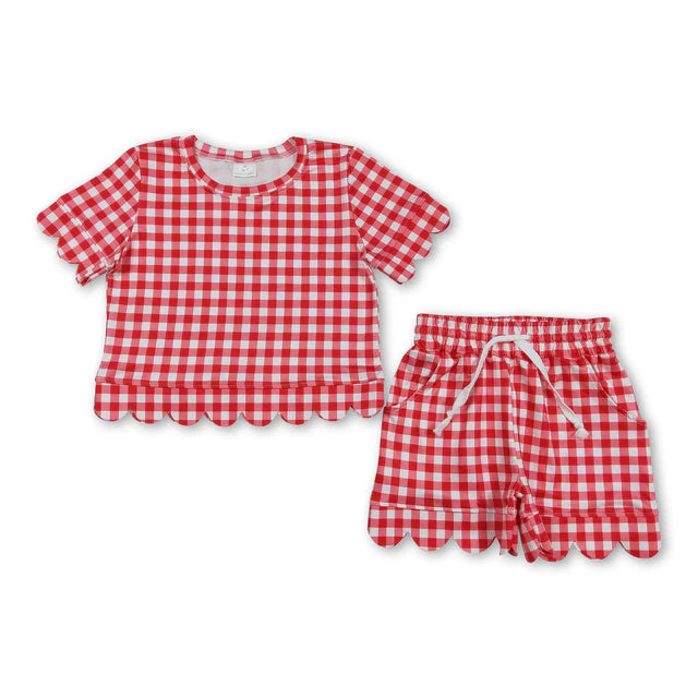 RTS Sibling plaid scallop top shorts girls summer outfit