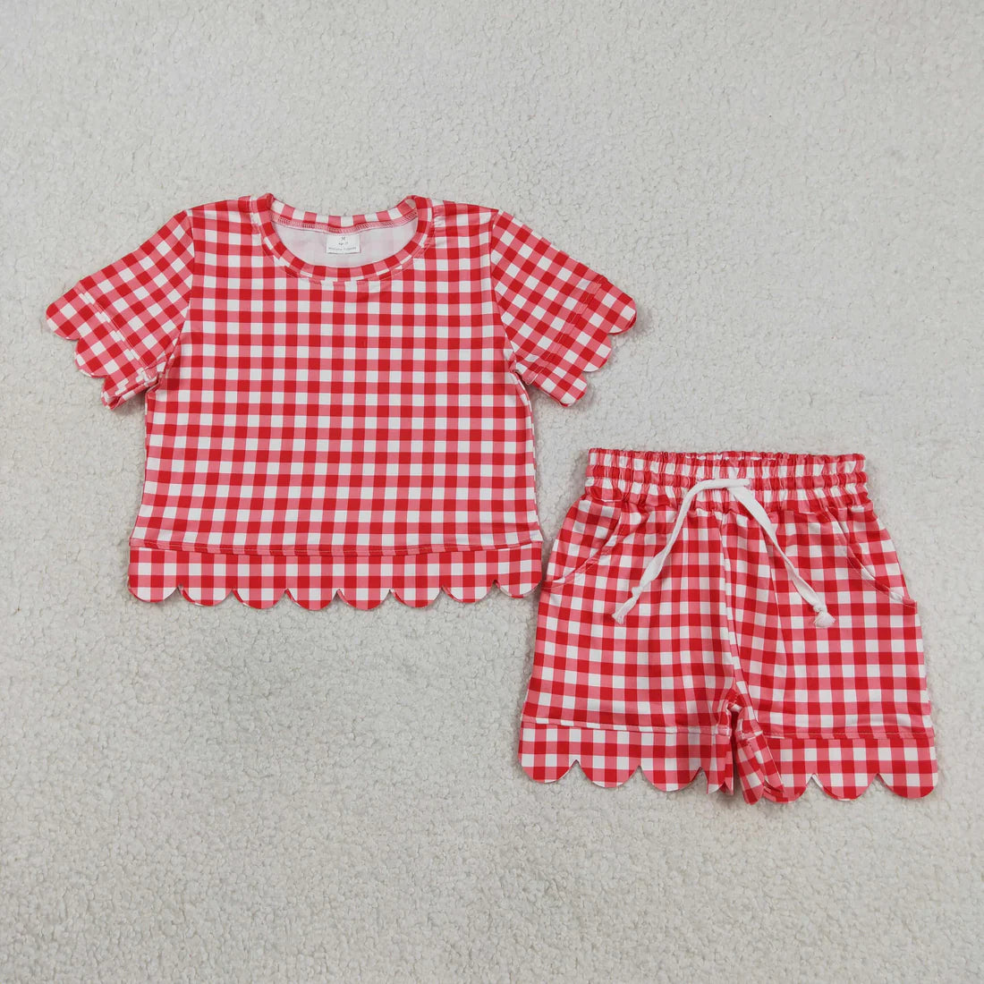 3.20 RTS Sibling Baby Girls Colorful Checked Scallop Shirts Top Pockets Short Pajamas Clothes Sets