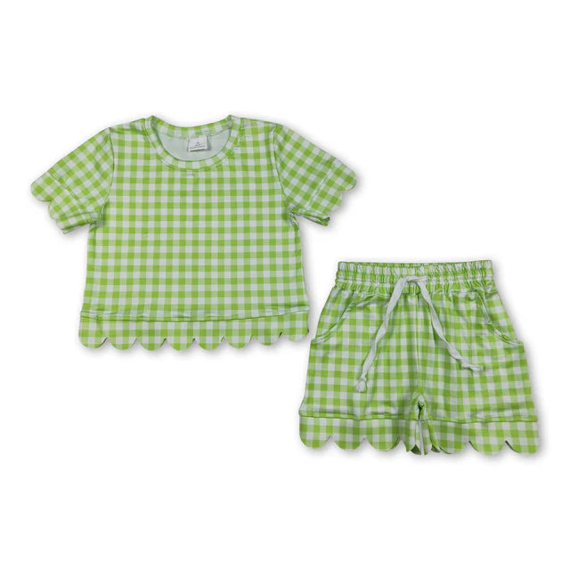 RTS Sibling plaid scallop top shorts girls summer outfit