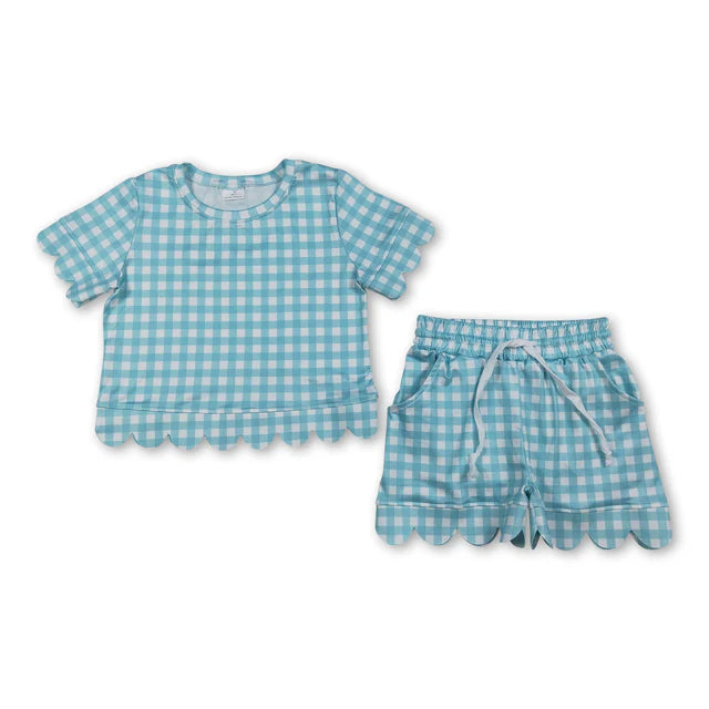 RTS Sibling plaid scallop top shorts girls summer outfit