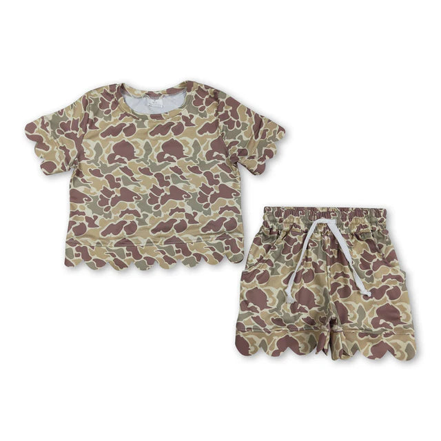 RTS Sibling Baby Girls Short Sleeve Shirts Top Pockets Short Scallop Clothes Sets