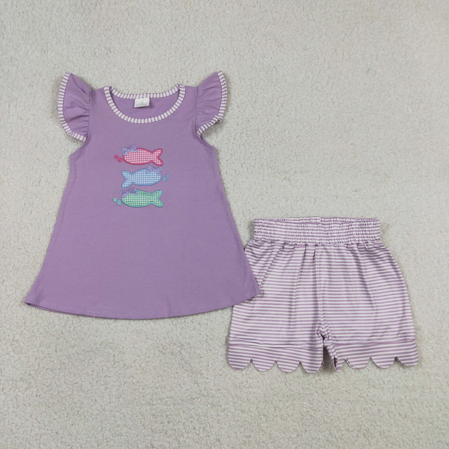 RTS Sibling Short sleeves fish top plaid shorts kids outfits and romper