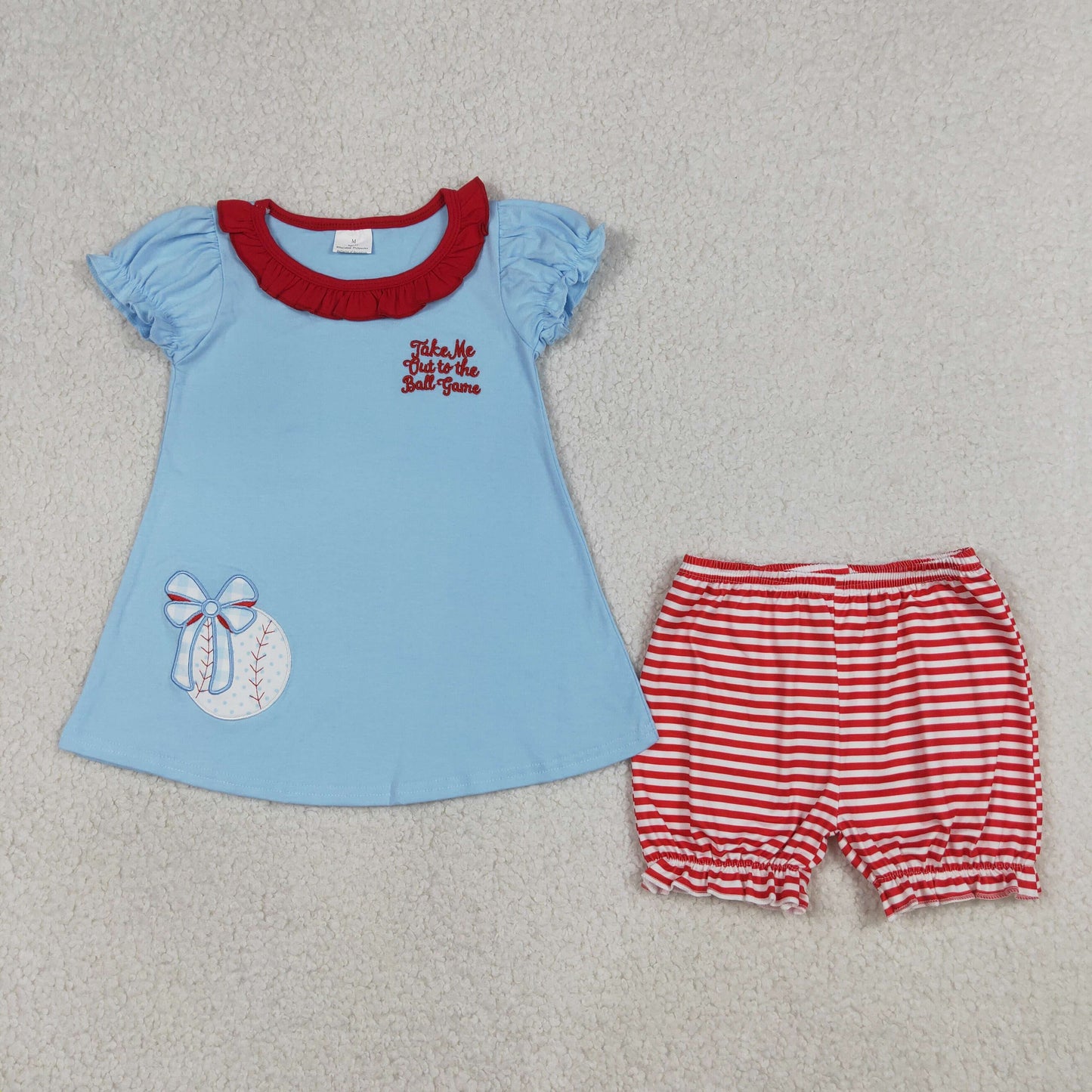 4.7 RTS Sibling Short sleeves baseball bow tunic stripe shorts girls outfits and dress