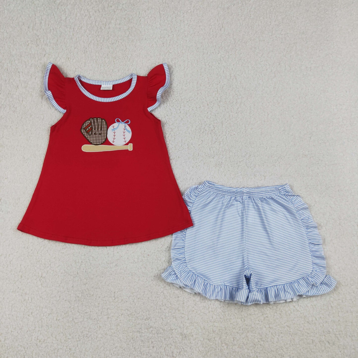 4.3 GSSO3246 RTS NO MOQ （In stock ）Baseball bow top stripe shorts girls summer outfit