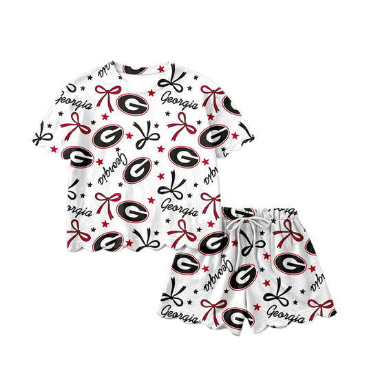 1.21 GSSO3250 Pre order No Moq Baby Girls Star Bows G Top Scallop Shorts Team Clothes Sets