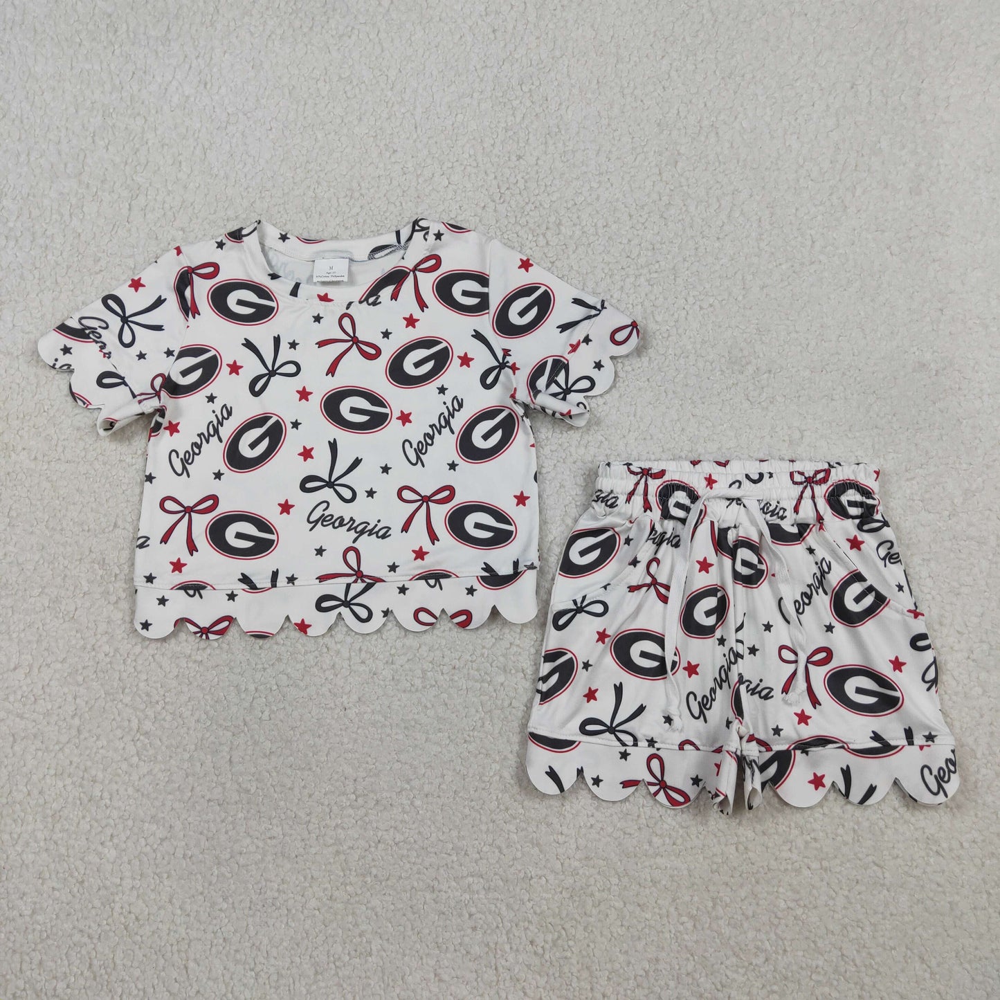 3.30 RTS NO MOQ （In stock）GSSO3250 Short sleeves G stars bow scallop girls team outfits