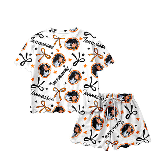 1.21 GSSO3251 Pre order No Moq Baby Girls Star Bows Dogs Top Scallop Shorts Team Clothes Sets