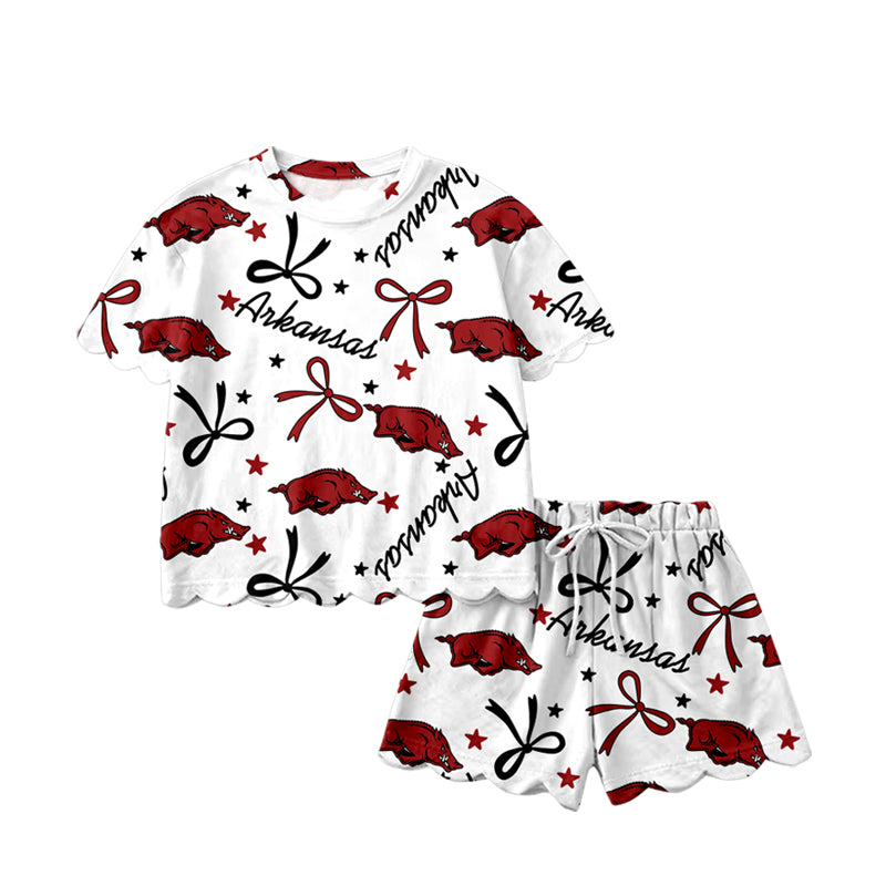 1.21 GSSO3254 Pre order No Moq Baby Girls Star Bows Bulls Top Scallop Shorts Team Clothes Sets