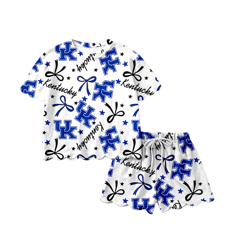 1.21 GSSO3255 Pre order No Moq Baby Girls Star Bows UK Top Scallop Shorts Team Clothes Sets