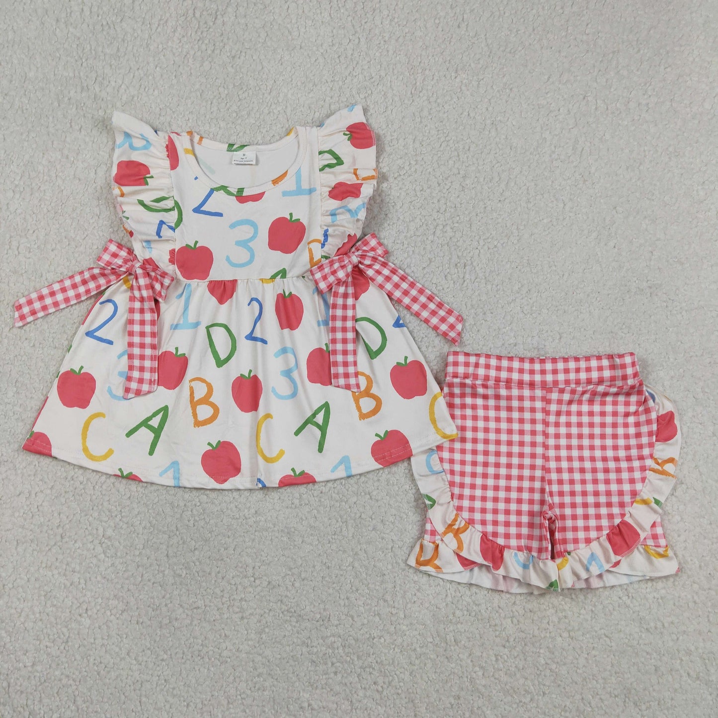 GSSO3258 RTS NO MOQ （In stock ）ABC apple tunic plaid shorts girls back to school outfits
