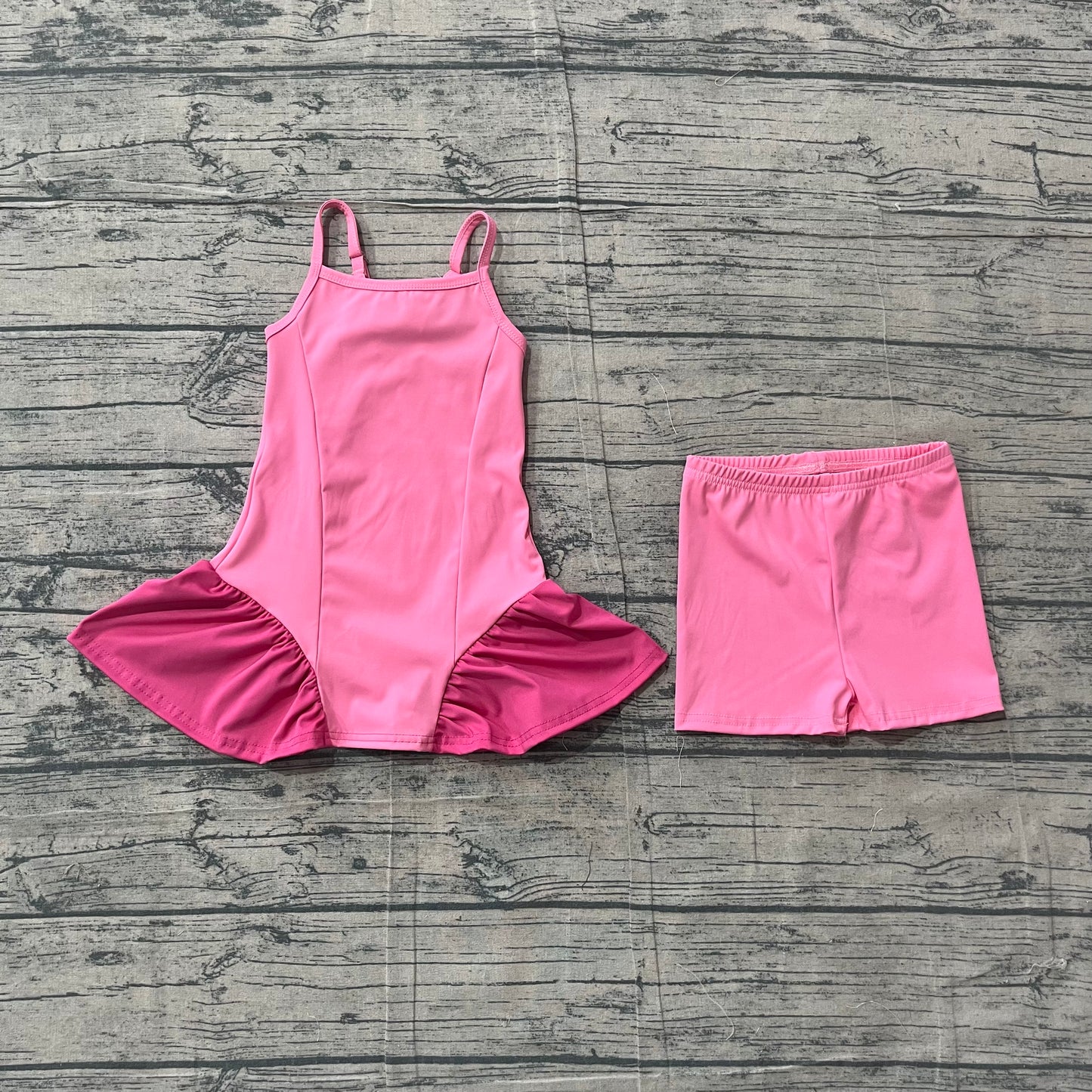 4.26 GSSO3259 （GSD3688+SS0826）Sample No Moq Straps pink patchwork athletic dress shorts girls active set
