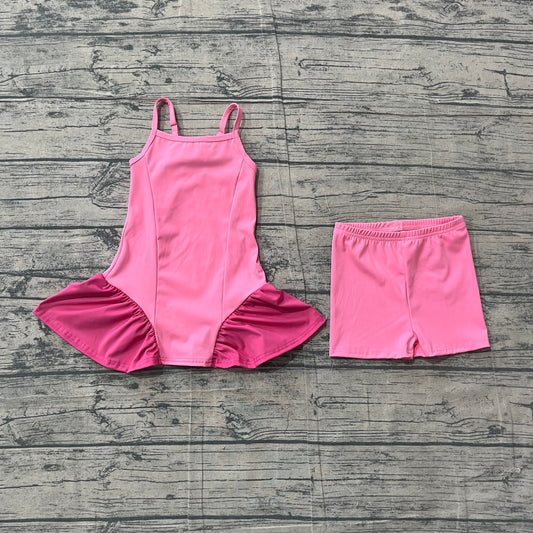 4.26 GSSO3259 （GSD3688+SS0826）Sample No Moq Straps pink patchwork athletic dress shorts girls active set