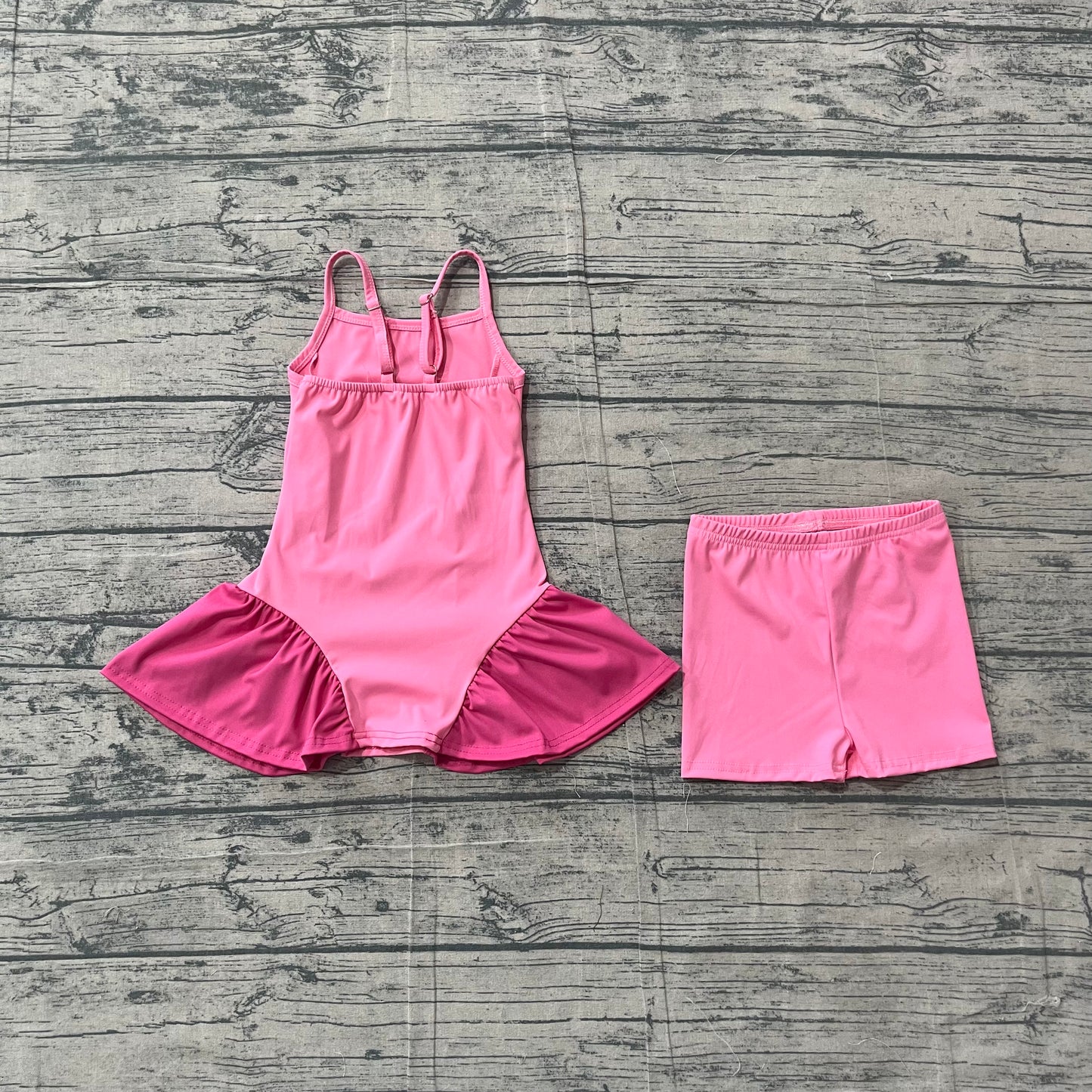 4.26 GSSO3259 （GSD3688+SS0826）Sample No Moq Straps pink patchwork athletic dress shorts girls active set