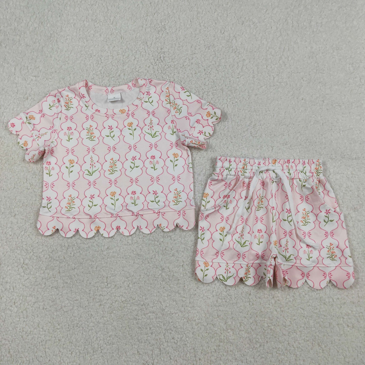 3.37 RTS Sibling Short sleeves floral plaid scallop kids girls summer outfits