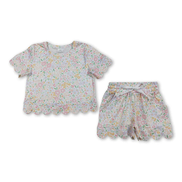 USA Warehouse (IN STOCK) Baby Girls Short Sleeve Top Pockets Shorts Cotton Scallop Clothes Sets