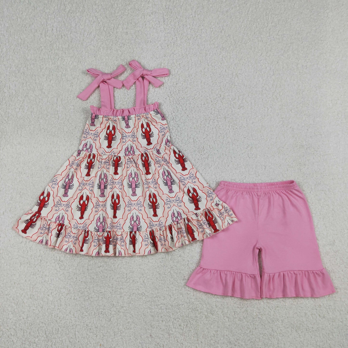 GSSO3299 RTS NO MOQ （In stock ）Adjustable straps crawfish tunic shorts girls outfits