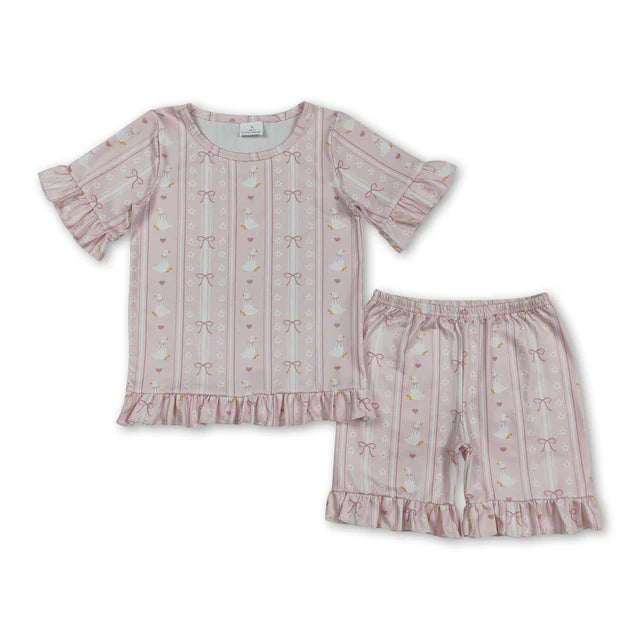 RTS Sibling Baby Girls Colorful Flowers Bows Top Short Pajamas Clothes Sets