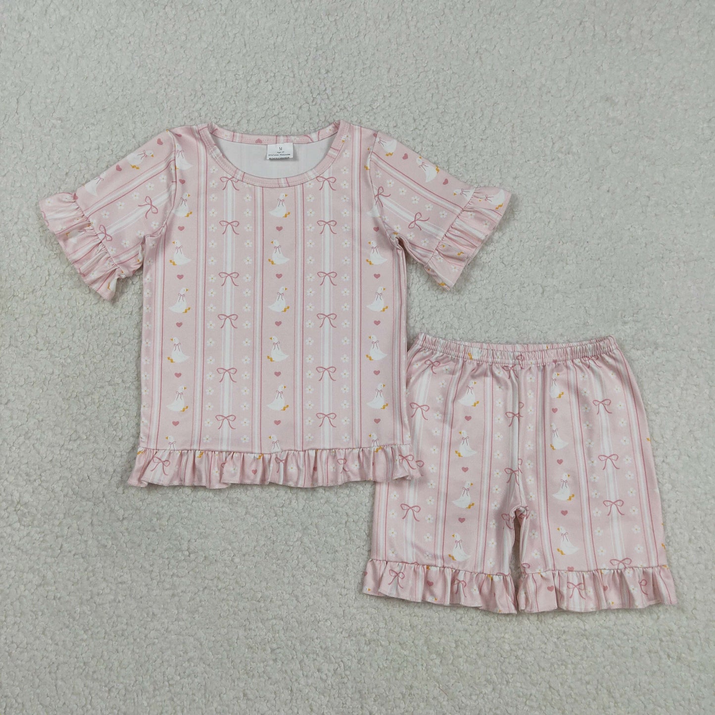 3.16 RTS NO MOQ （In stock）GSSO3330 Fashion Clothing For Baby Girls Bow Stripe Top Ruffle Shorts Pajamas Clothes Sets