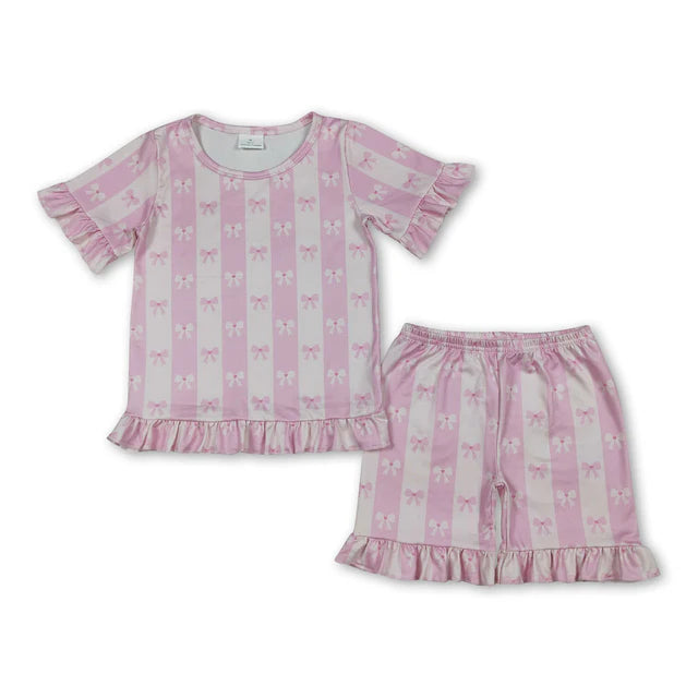 RTS Sibling Baby Girls Colorful Flowers Bows Top Short Pajamas Clothes Sets