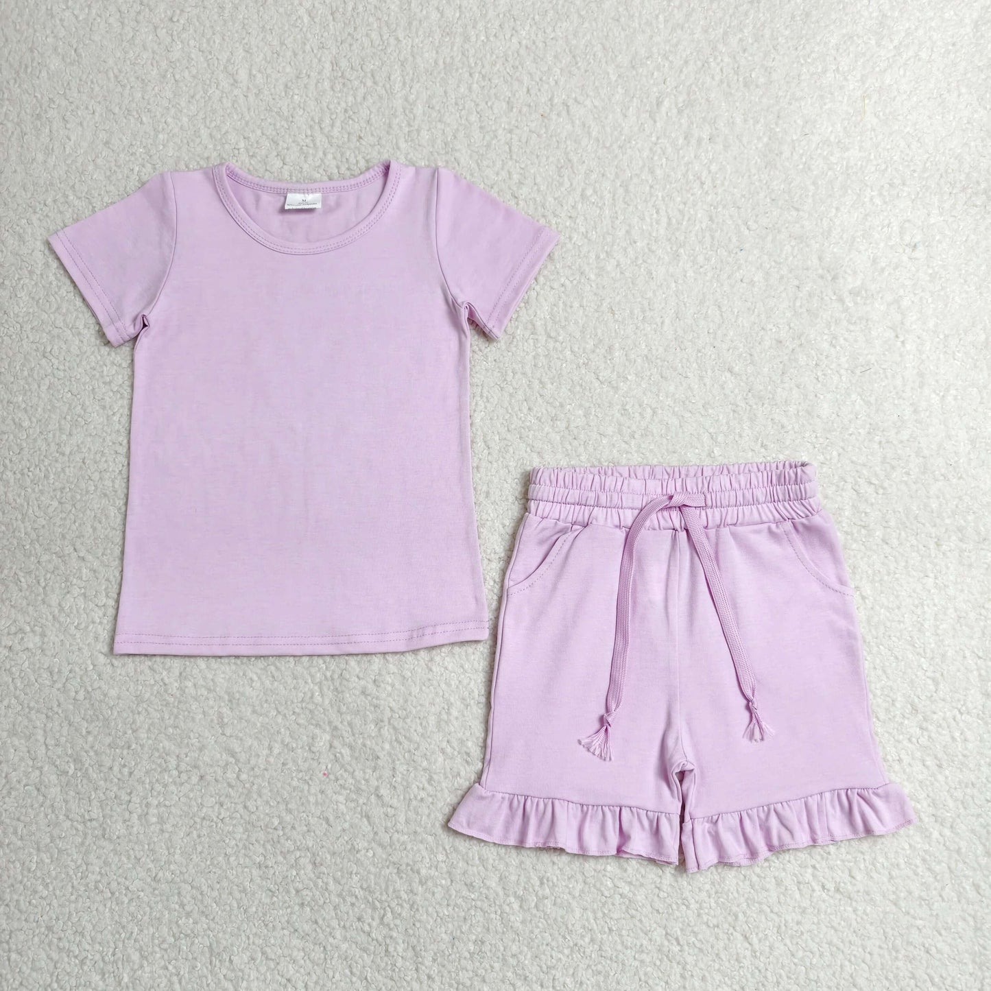 GSSO3350RTS NO MOQ （In stock）Baby Girls Short Sleeve Pink Shirt Top Ruffle Short Clothes Set