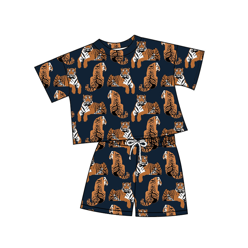 2.7 GSSO3381 Pre order No Moq Baby Girls Short Sleeve Tigers Top Shorts Clothes Set