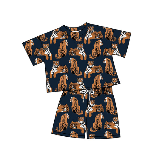 2.7 GSSO3381 Pre order No Moq Baby Girls Short Sleeve Tigers Top Shorts Clothes Set