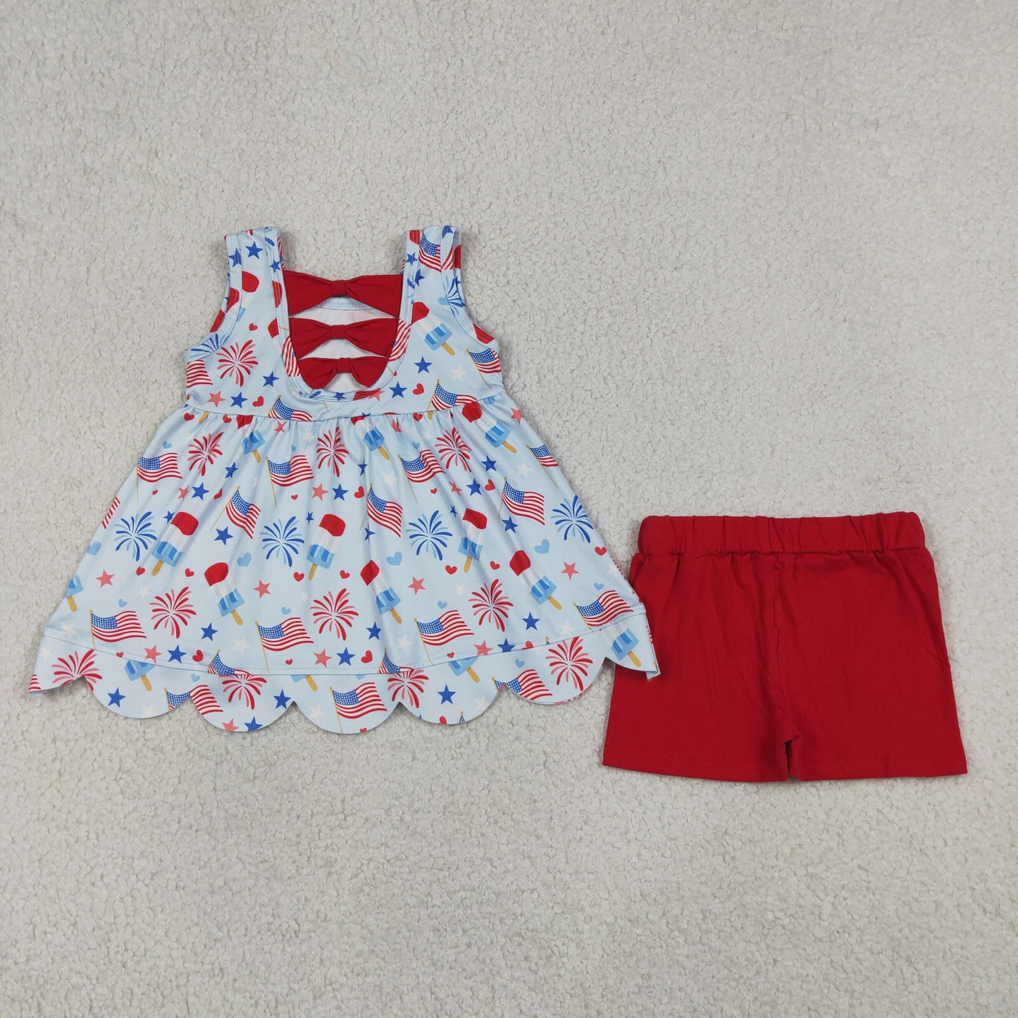 GSSO3386 RTS NO MOQ （In stock）Popsicle flag scallop tunic shorts girls 4th of july outfits