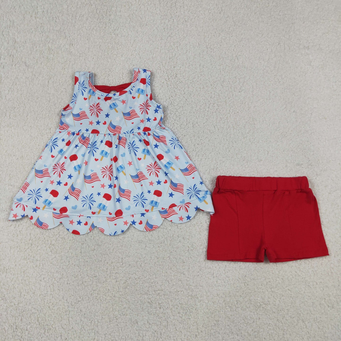 GSSO3386 RTS NO MOQ （In stock）Popsicle flag scallop tunic shorts girls 4th of july outfits
