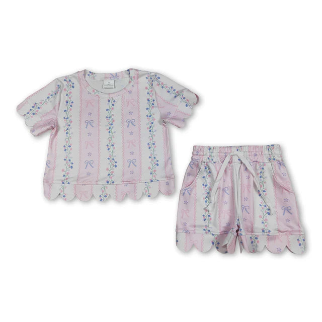 RTS Sibling Baby Girls Colorful Flowers Top Pockets Shorts Scallop Clothes Sets