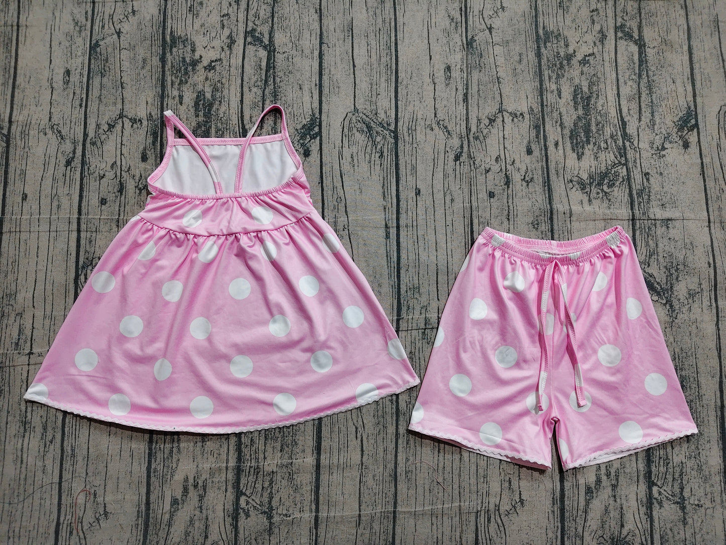 4.13 GSSO3417  Sample No Moq Baby Girls Pink Strap Polka Dots Tunic Short Clothes Sets