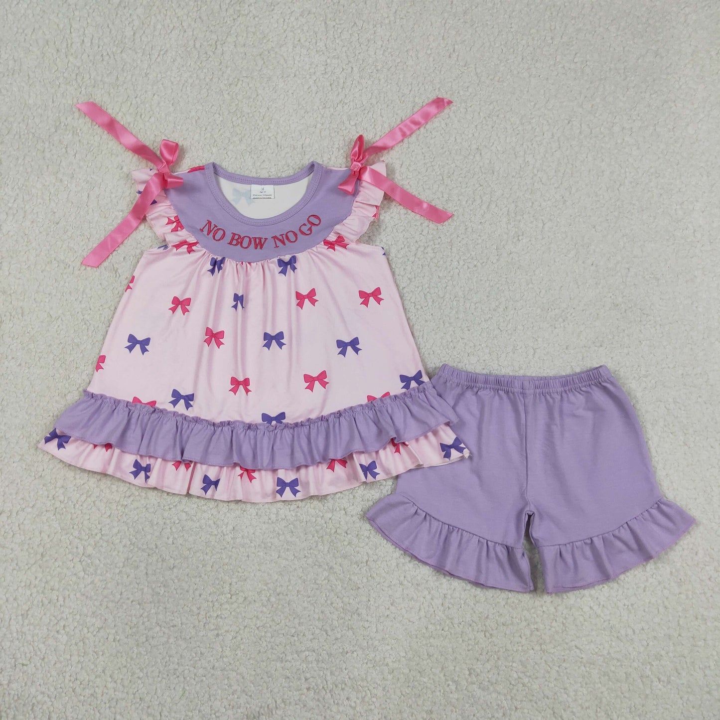 GSSO3460 RTS NO MOQ （In stock ）Flutter sleeves no bow no go tunic shorts girls outfits