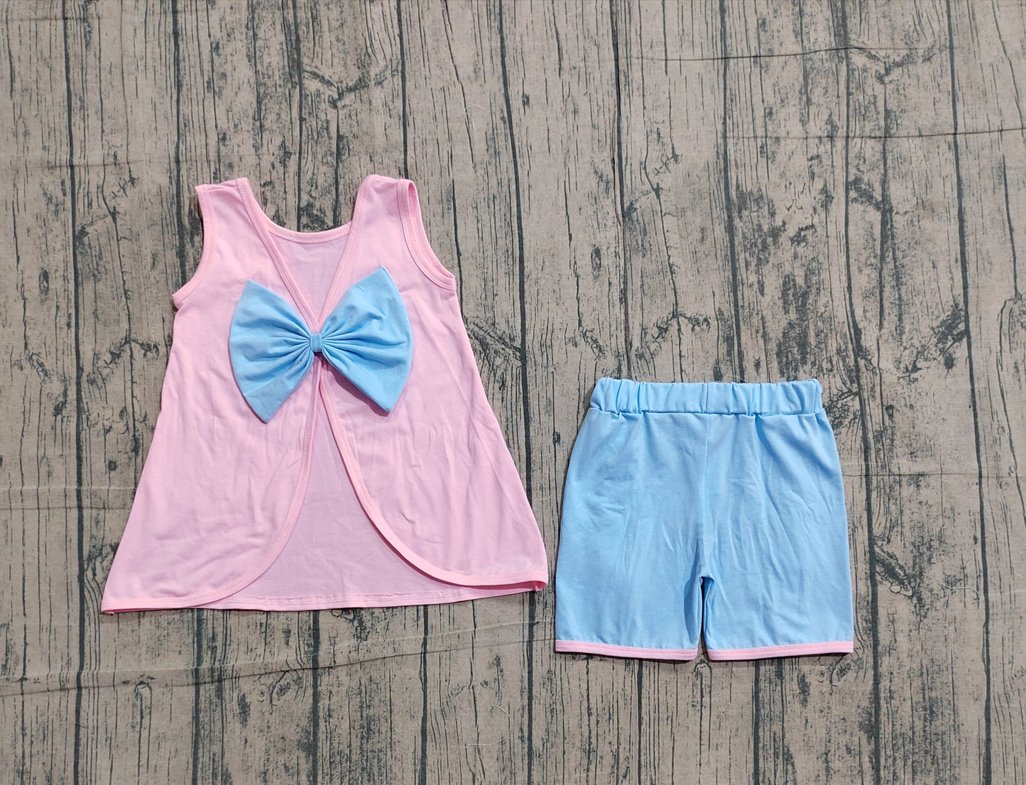 3.21 GSSO3462 Sample No Moq Baby Girls Summer Fashion Sleeveless Light Pink Back Bows Tunic Ruffle Shorts Clothes Sets