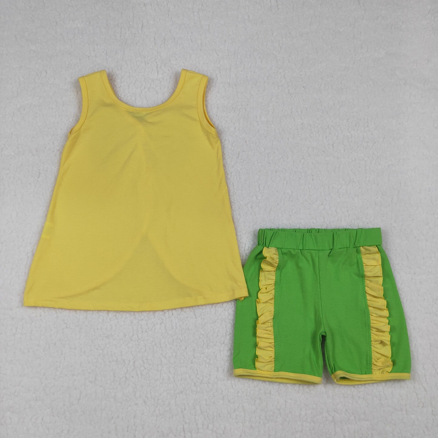 4.10 GSSO3464 RTS NO MOQ （In stock ）Sleeveless bow yellow purple blue shorts girls summer outfits